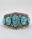 Vtg Navajo Sterling Silver Sleeping Beauty Turquoise Stamped Cuff Bracelet 66.2g