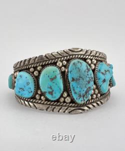 Vtg Navajo Sterling Silver Sleeping Beauty Turquoise Stamped Cuff Bracelet 66.2g