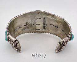 Vtg Navajo Sterling Silver Sleeping Beauty Turquoise Stamped Cuff Bracelet 66.2g