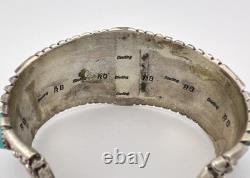 Vtg Navajo Sterling Silver Sleeping Beauty Turquoise Stamped Cuff Bracelet 66.2g