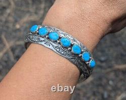 Vtg Navajo Turquoise Cuff Bracelet Native NA Sterling Jewelry Signed WB sz 7.25