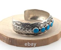 Vtg Navajo Turquoise Cuff Bracelet Native NA Sterling Jewelry Signed WB sz 7.25