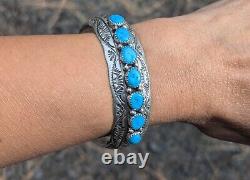 Vtg Navajo Turquoise Cuff Bracelet Native NA Sterling Jewelry Signed WB sz 7.25