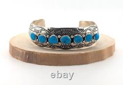 Vtg Navajo Turquoise Cuff Bracelet Native NA Sterling Jewelry Signed WB sz 7.25