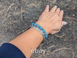 Vtg Navajo Turquoise Cuff Bracelet Native NA Sterling Jewelry Signed WB sz 7.25
