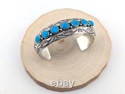 Vtg Navajo Turquoise Cuff Bracelet Native NA Sterling Jewelry Signed WB sz 7.25