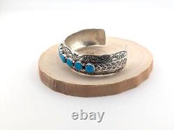 Vtg Navajo Turquoise Cuff Bracelet Native NA Sterling Jewelry Signed WB sz 7.25