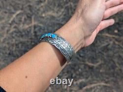 Vtg Navajo Turquoise Cuff Bracelet Native NA Sterling Jewelry Signed WB sz 7.25