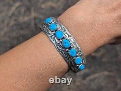 Vtg Navajo Turquoise Cuff Bracelet Native NA Sterling Jewelry Signed WB sz 7.25