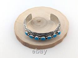 Vtg Navajo Turquoise Cuff Bracelet Native NA Sterling Jewelry Signed WB sz 7.25