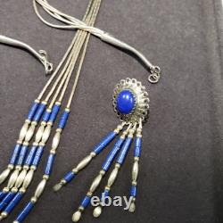 Vtg Necklace & Earring Set Lapis Lazuli Liquid Silver Native American 925 20