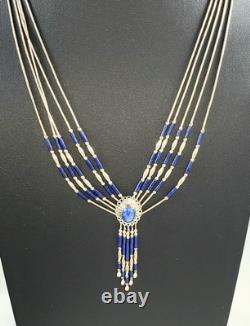 Vtg Necklace & Earring Set Lapis Lazuli Liquid Silver Native American 925 20