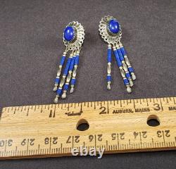 Vtg Necklace & Earring Set Lapis Lazuli Liquid Silver Native American 925 20