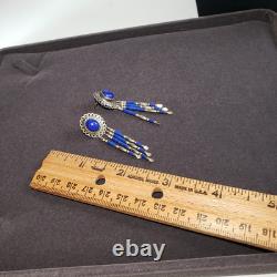 Vtg Necklace & Earring Set Lapis Lazuli Liquid Silver Native American 925 20