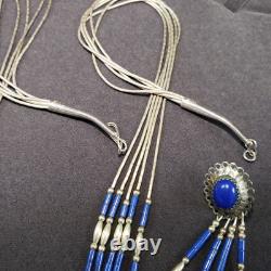 Vtg Necklace & Earring Set Lapis Lazuli Liquid Silver Native American 925 20