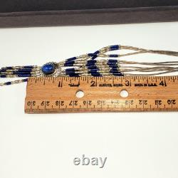 Vtg Necklace & Earring Set Lapis Lazuli Liquid Silver Native American 925 20