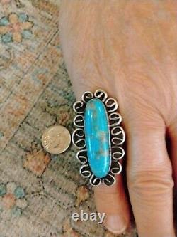 Vtg. Old Native American Sterling And Turquoise Ring Size 7. Solid 16 Grams