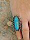 Vtg. Old Native American Sterling And Turquoise Ring Size 7. Solid 16 Grams