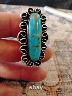 Vtg. Old Native American Sterling And Turquoise Ring Size 7. Solid 16 Grams