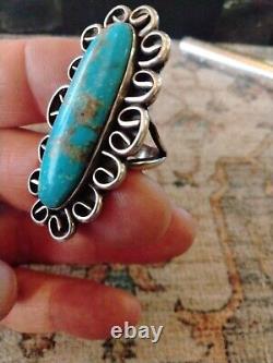 Vtg. Old Native American Sterling And Turquoise Ring Size 7. Solid 16 Grams