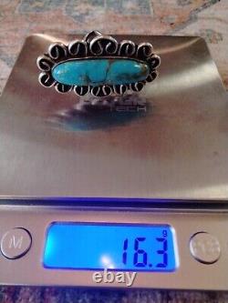 Vtg. Old Native American Sterling And Turquoise Ring Size 7. Solid 16 Grams