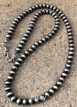 Vtg Old Navajo Native American Sterling Silver 8mm Pearl Bench Bead Necklace 26