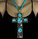 Vtg Old Pawn Navajo T Singer 7 Natural Turquoise HUGE Cross Pendant Enhancer