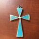 Vtg Old Zuni Indian Jewelry Sterling Silver Blue Turquoise Inlay Cross Pendant