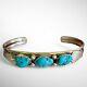 Vtg Old pawn Navajo 3 Stone Feather Turquoise Sterling Silver Cuff Bracelet 12g