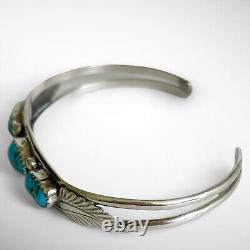 Vtg Old pawn Navajo 3 Stone Feather Turquoise Sterling Silver Cuff Bracelet 12g