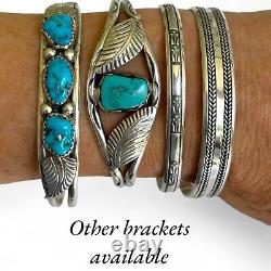 Vtg Old pawn Navajo 3 Stone Feather Turquoise Sterling Silver Cuff Bracelet 12g