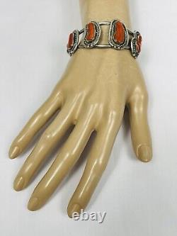 Vtg Old pawn Navajo Red Coral Sterling Silver Cuff Bracelet