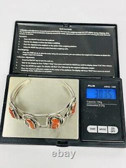 Vtg Old pawn Navajo Red Coral Sterling Silver Cuff Bracelet