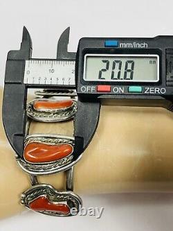 Vtg Old pawn Navajo Red Coral Sterling Silver Cuff Bracelet