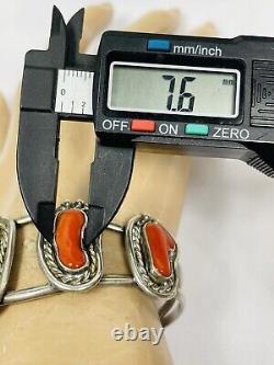 Vtg Old pawn Navajo Red Coral Sterling Silver Cuff Bracelet