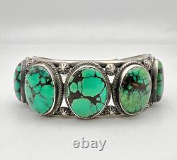 Vtg Paul Begay Navajo Sterling Silver & Spiderweb Green Turquoise Cuff Bracelet