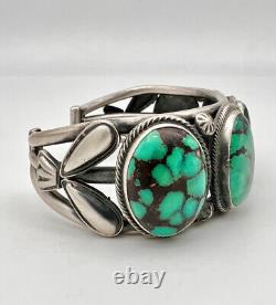 Vtg Paul Begay Navajo Sterling Silver & Spiderweb Green Turquoise Cuff Bracelet