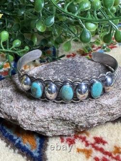 Vtg Pawn Shop Navajo Indian Old Coin Silver & Turquoise Cuff Bracelet EUC