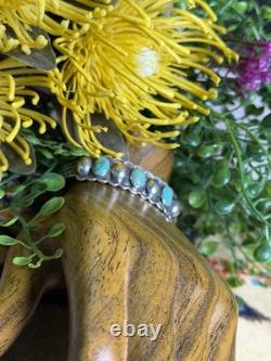 Vtg Pawn Shop Navajo Indian Old Coin Silver & Turquoise Cuff Bracelet EUC