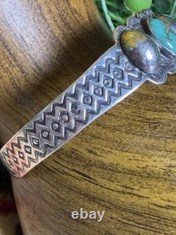 Vtg Pawn Shop Navajo Indian Old Coin Silver & Turquoise Cuff Bracelet EUC