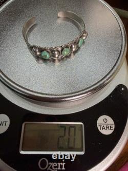 Vtg Pawn Shop Navajo Indian Old Coin Silver & Turquoise Cuff Bracelet EUC