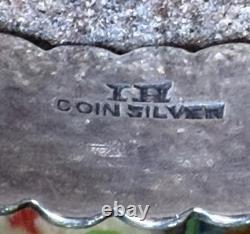Vtg Pawn Shop Navajo Indian Old Coin Silver & Turquoise Cuff Bracelet EUC