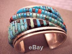 Vtg Pete Sierra Turquoise Coral Onyx Cobblestone Sterling S Cuff Bracelet 194.1G