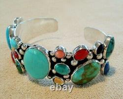 Vtg Philbert Secatero Native American Navajo Sterling Silver Gem Cuff Bracelet