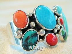 Vtg Philbert Secatero Native American Navajo Sterling Silver Gem Cuff Bracelet