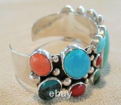 Vtg Philbert Secatero Native American Navajo Sterling Silver Gem Cuff Bracelet