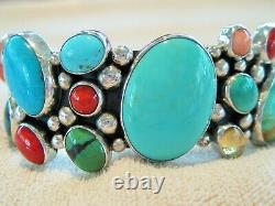 Vtg Philbert Secatero Native American Navajo Sterling Silver Gem Cuff Bracelet