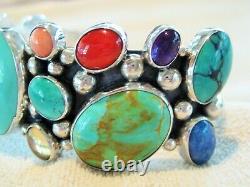 Vtg Philbert Secatero Native American Navajo Sterling Silver Gem Cuff Bracelet