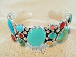 Vtg Philbert Secatero Native American Navajo Sterling Silver Gem Cuff Bracelet