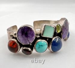 Vtg R. Chee Navajo Sterling Silver & Multi Gemstone Cuff Bracelet 72.5g